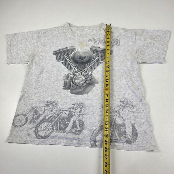 Vintage 90s Biker Motorcycle Shirt Mens Medium Engine Chopper Single Stitch - Picture 6 of 11